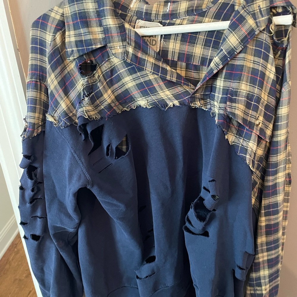 Plaid and Navy Distressed Shirt